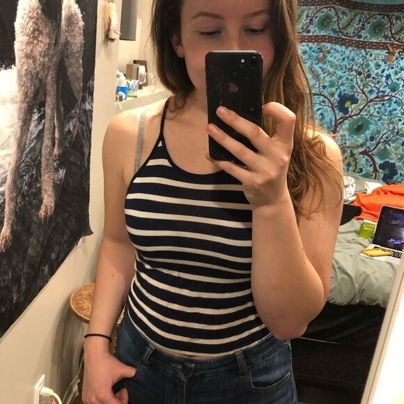 Garage - Striped Cropped Halter Top​​ - Picture 1 of 2